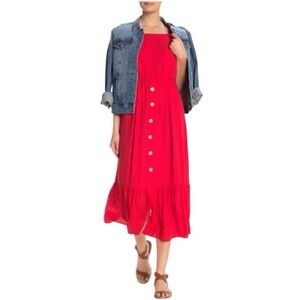 Super fox Red Button-Front Midi Dress